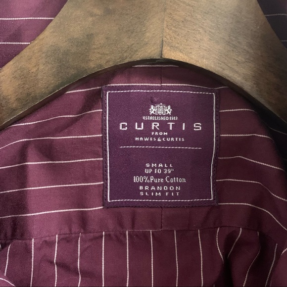 Hawes & Curtis Men's Purple White Pinstriped Cotton Dress Shirt, Size Small - Picture 6 of 6